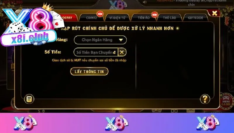 Hướng dẫn nạp rút tiền tại X8Club