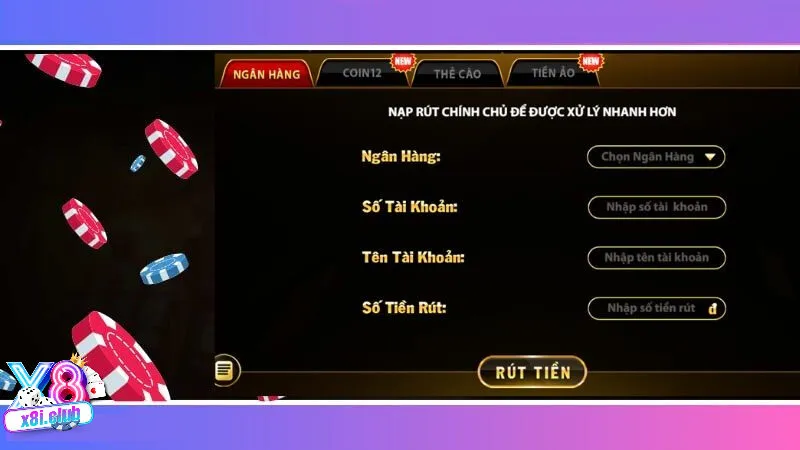 cach rut tien nhanh chong tai Hướng dẫn nạp/rút tiền: Cách Rút Tiền Nhanh Chóng Tại Cổng game X8